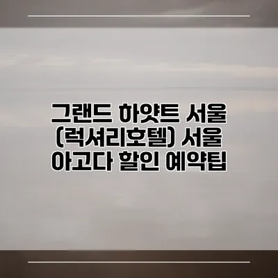 그랜드 하얏트 서울 (럭셔리호텔) 서울 아고다 할인 예약팁