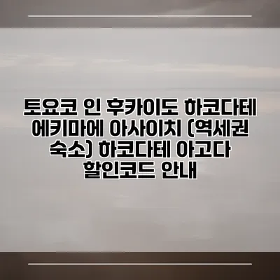 토요코 인 후카이도 하코다테 에키마에 아사이치 (역세권 숙소) 하코다테 아고다 할인코드 안내