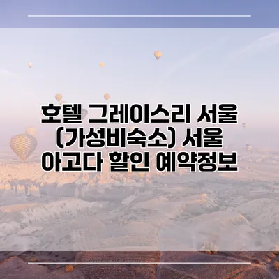 호텔 그레이스리 서울 (가성비숙소) 서울 아고다 할인 예약정보