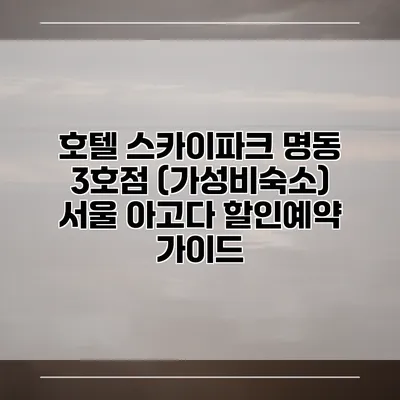 호텔 스카이파크 명동 3호점 (가성비숙소) 서울 아고다 할인예약 가이드